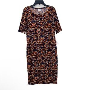 LuLaRoe Julia Dress Small black midi stretch knit print NWT